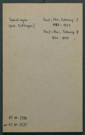 Taufregister I 1847-1862 Eheregister I 1847-1862 Totenregister I 1847-1861