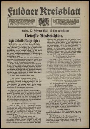 Erste Ausgabe vom Montag, den 22. Februar 1915.