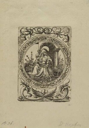 Maria mit dem Kinde und Anna in ornamentaler Umrahmung