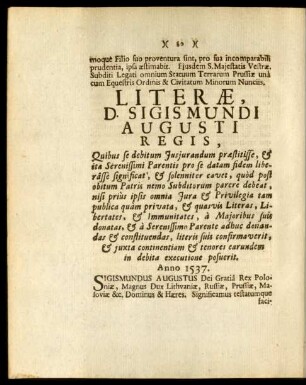 Litterae D. Sigismundi Augusti Regis, ...