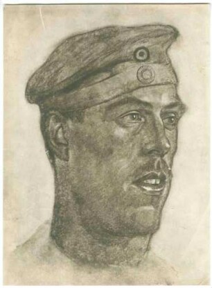 Neun Soldatenporträts teilw. im Halb- bzw. Profil in Uniform, teils mit Mütze, Stahlhelm oder barhäuptig