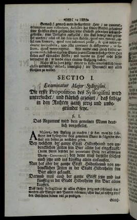 Sectio I. - Sectio II.