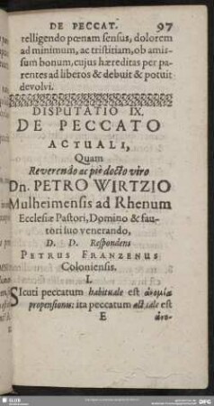 Disputatio IX. De Peccato Actuali