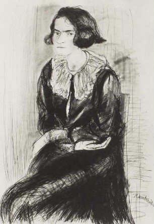 Erika Gutmann : Hassebrauk, Ernst: Erika Gutmann. Bleistift, Kohle? 1930. (Positivvorlage: SLUB, Nachlass, Hassebrauk, Ernst. Mscr.Dresd.App.2534,511)