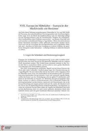 XVII. Europa im Mittelalter – Europa in der Mediävistik: ein Resümee