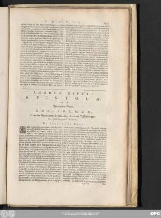 [17.] Andreae Riveti Epistola, Ad Reverendum Virum, Guilielmum, Fratem Germanum & unicum, Ecclesiae Talliaburgensis, apud Santones Pastorem.
