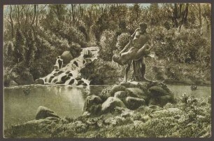 Ansichtskarte Wasserfall und Bronzeskulptur, Viktoriapark