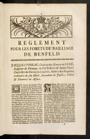 1-10, Reglement Pur Les Forets Du Bailliage De Benfeld