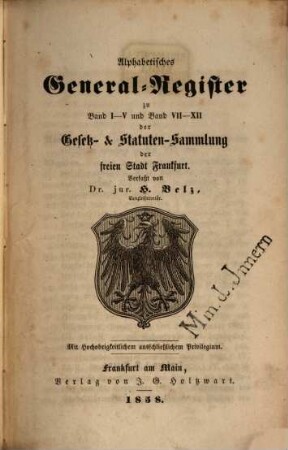 Gesetz- und Statutensammlung der Freien Stadt Frankfurt. [12,a]