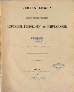 Verhandlungen der ... Versammlung Deutscher Philologen und Schulmänner, 23. 1864 (1865), 27. - 30. Sept.