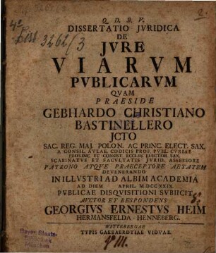 Dissertatio iuridica de iure viarum publicarum