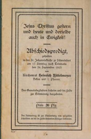Jesus Christus gestern und heute und derselbe auch in Ewigkeit !