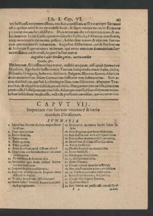Caput VII. Imperium cur sacrum vocetur: & variae ejusdem Divisiones.