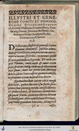 Illustri et Generoso Comiti et Domino, Dn. Guilhelmo-Ludovico…
