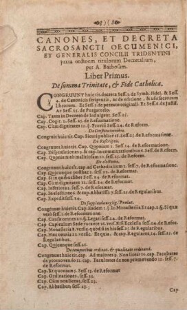 Canones, & Et Decreta Sacrosancti Oecumenici, Et Generalis Concilii Tridentini juxta ordinem titulorum Decretalium, per A. Barbosam.