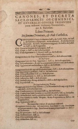 Canones, & Et Decreta Sacrosancti Oecumenici, Et Generalis Concilii Tridentini juxta ordinem titulorum Decretalium, per A. Barbosam.