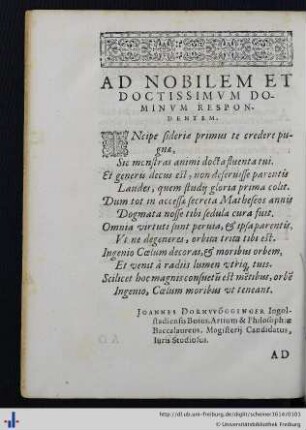 Ad Nobilem Et Doctissimum Dominum Respondentem.