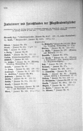 Amtszimmer und Sprechstunden der Magistratsmitglieder