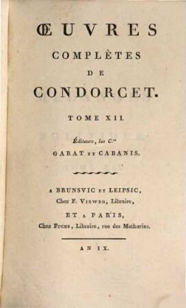 Oeuvres complètes de Condorcet, 12