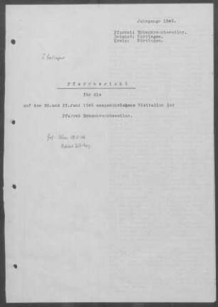 Erkenbrechtsweiler: Pfarrbericht 1946
