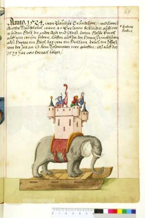 Hölle 1524: Elefant mit auf den Rücken geschnalltem Turm