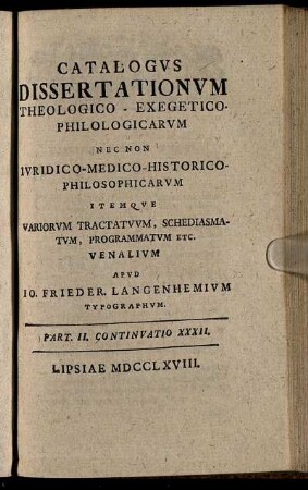 Part. II. Continuatio XXXII. Lipsiae MDCCLXVIII.