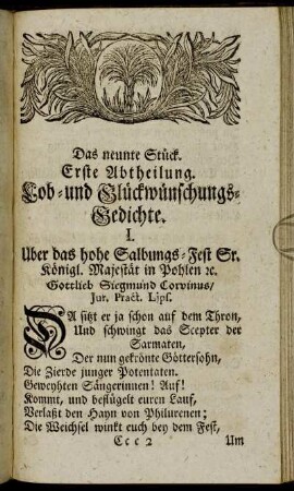 Erste Abtheilung. Lob- und Glückwünschungs-Gedichte.