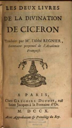 Les deux livres de la divination de Cicéron