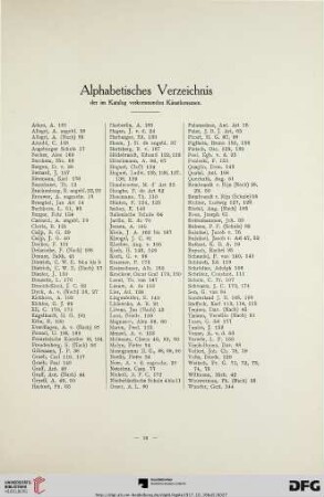 Alphabetisches Verzeichnis der im Katalog vorkommenden Künstlernamen