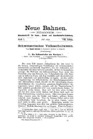 Schweizerisches Volksschulwesen : (Fortsetzung)
