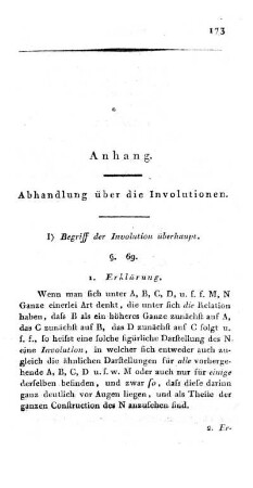 Anhang. Abhandlung über die Involutionen. Begriff, Eintheilung und Anwendung.