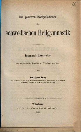 Die passiven Manipulationen der schwedischen Heilgymnastik