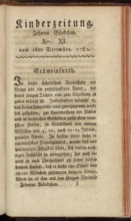 Nro. XI. vom 16ten December 1782