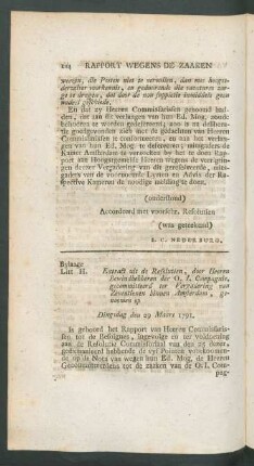 Bylaage Litt. H. Extract uit de resolutien, door heeren bewindhebberen der O. I. Compagnie, ... dingsdag den 29 maart 1791