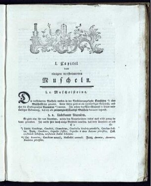 I. Capitel von einigen versteinerten Muscheln.