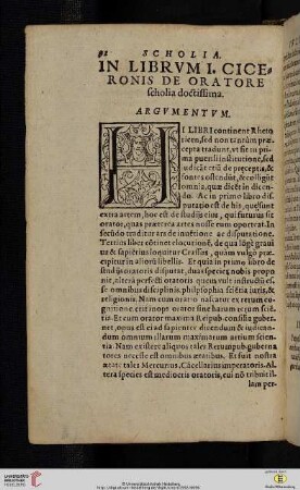 Scholia in librvm I. Ciceronis de Oratore scholia doctissima