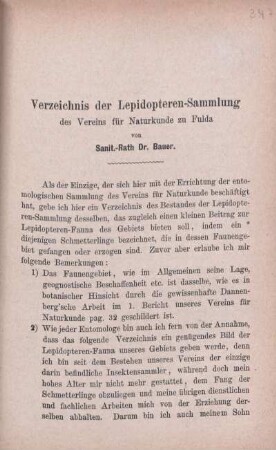 Verzeichnis der Lepidopteren-Sammlung des Vereins für Naturkunde zu Fulda