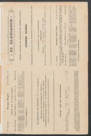 Programa publicado con autorización del Hipódromo Nacional - Hipódromo Nacional, Programa oficial del domingo 1. de febrero de 1903