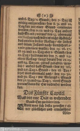 Das Fünffte Capitel Was vor eine Diät in wehrender Baad-Cur zuobserviren