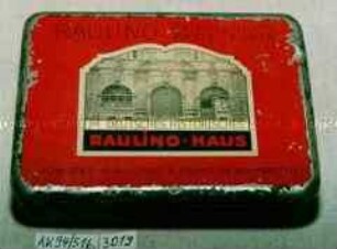 Blechdose für 50g Tabak "RAULINO-HAUS FEIN-SCHNITT" (Abbildung: Paterre-Ansicht eines Hauses)