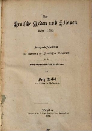 Der Deutsche Orden und Littauen : 1370 - 1386