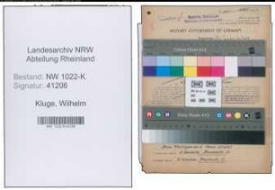 Entnazifizierung Wilhelm Kluge , geb. 01.06.1885 (Werkmeister)