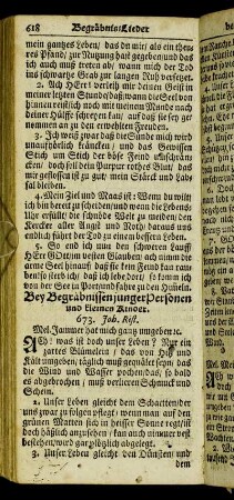 (Begräbnis-Lieder) Bey Begräbnissen junger Personen und kleinen Kinder.