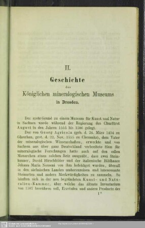 II. Geschichte des Königlichen mineralogischen Museums in Dresden
