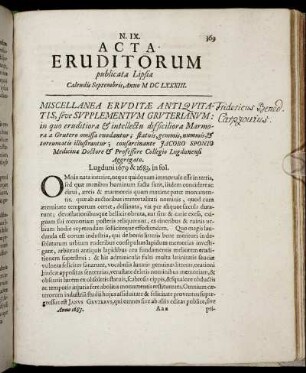 N. IX. [...] Calendis Septembris, Anno M DC LXXXIII.