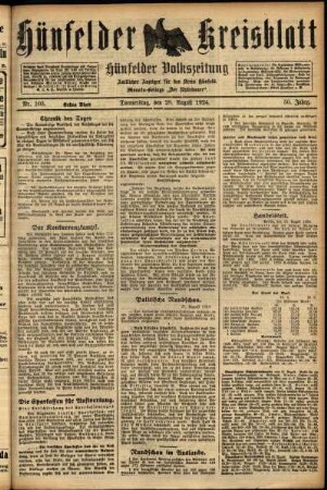 Erste Ausgabe vom Donnerstag, den 28. August 1924.