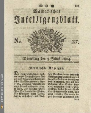 No. 27. Dienstag den 3 Julius 1804