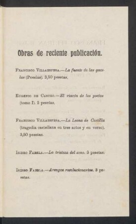 Obras de reciente publicación.