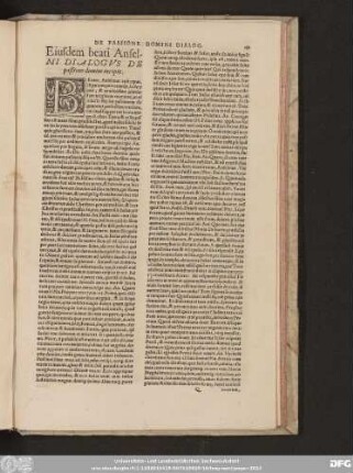 Beati Anselmi liber de meditatione redemptionis generis humani explicit. Eiusdem beati Anselmi Dialogus De paßione domini incipit.