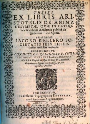 Theses ex libris Aristotelis de anima desumptae